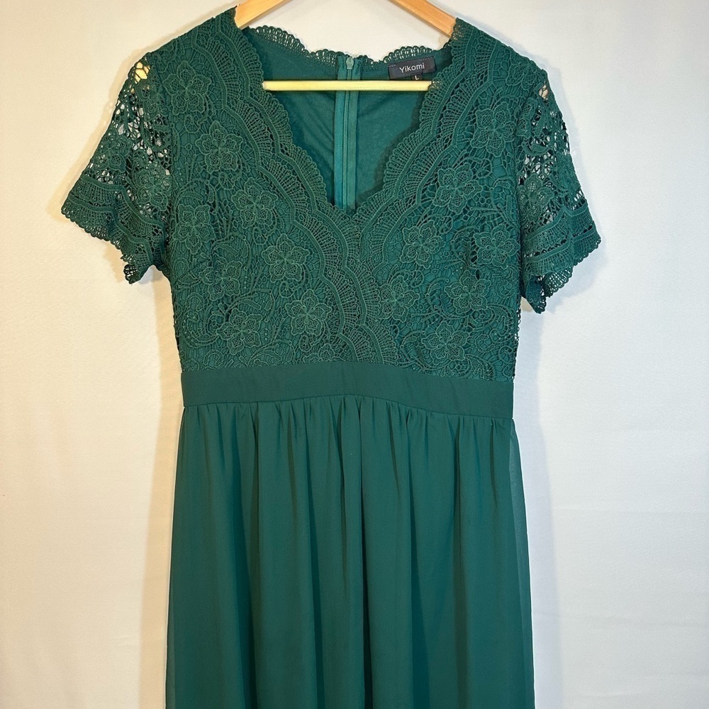 Yikomi Womens Size L Green Lace Bodice Short Sleeve Bridesmaid Dress Fully Lined